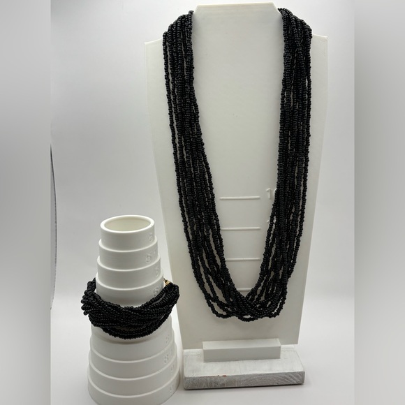 Napier Jewelry - Elegant Napier Black Beaded Necklace and Bracelet Set